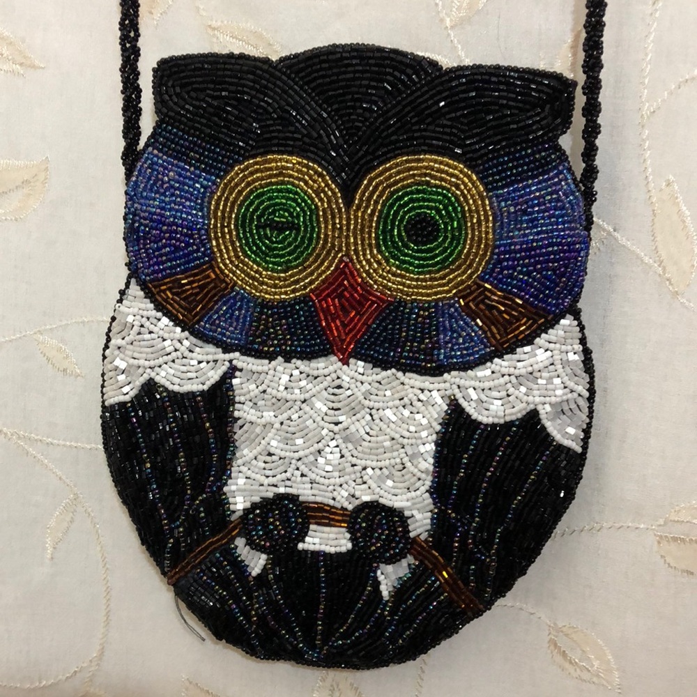 Beaded Owl Crossbody Mini Evening Purse - Picture 3 of 8